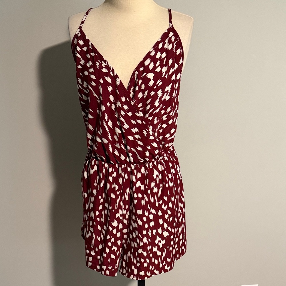 Maroon and White Patterned Romper